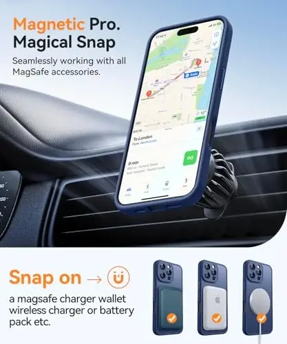 CANSHN Magnetic Compatible with iPhone 16 Pro Case, Upgraded [Full Camera Protection] [Compatible with Magsafe] [Translucent Matte] Shockproof Protective Phone Case Cover 6.3 Inch - Deep Blue - 4