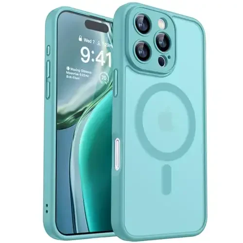 CANSHN Magnetic Compatible with iPhone 16 Pro Max Case, Upgraded [Full Camera Protection] [Compatible with Magsafe] [Translucent Matte] Shockproof Protective Phone Cover 6.9 Inch - Teal 