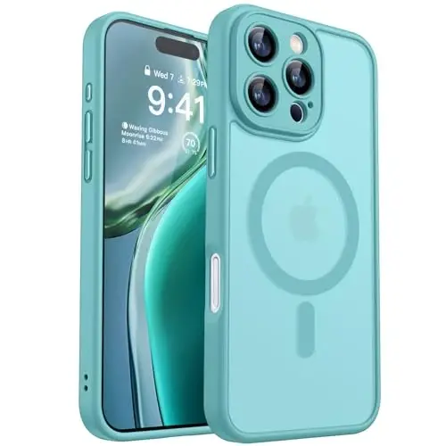 CANSHN Magnetic Compatible with iPhone 16 Pro Max Case, Upgraded [Full Camera Protection] [Compatible with Magsafe] [Translucent Matte] Shockproof Protective Phone Cover 6.9 Inch - Teal 