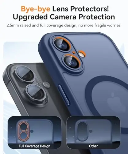 CANSNH iPhone 17 uchun magnitli g'ilof, yangilangan [To'liq kamera himoyasi] [Magsafe bilan mos] [Shaffof mat] Zarba o'tkazmaydigan himoya telefon g'ilofi iPhone 17 uchun - To'q ko'k - 3