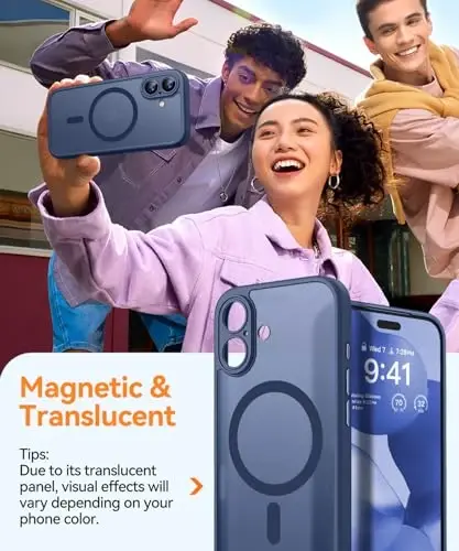 CANSNH iPhone 17 uchun magnitli g'ilof, yangilangan [To'liq kamera himoyasi] [Magsafe bilan mos] [Shaffof mat] Zarba o'tkazmaydigan himoya telefon g'ilofi iPhone 17 uchun - To'q ko'k - 4