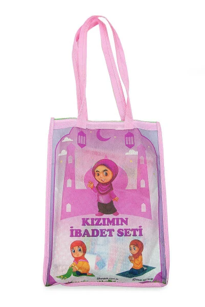 Çantalı Kuran Kursu Elif Ba Kitabı Çocuk Seccade İbadet Seti Pembe-Pembe - IHVAN ONLINE (1)