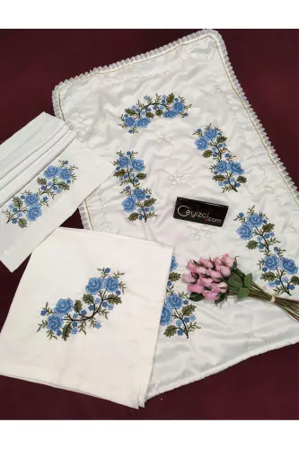 Canvas 3 Piece Prayer Rug Set - Blue-3 Piece - ÇT ÇEYIZCI TEKSTIL (1)
