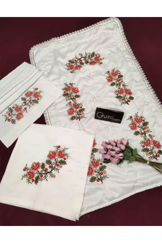 Canvas 3 Piece Prayer Rug Set - Red-3 Pieces - ÇT ÇEYIZCI TEKSTIL (1)