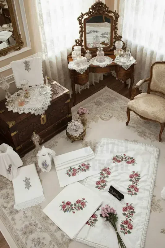 Canvas 3 Piece Prayer Rug Set - Red-3 Pieces - ÇT ÇEYIZCI TEKSTIL