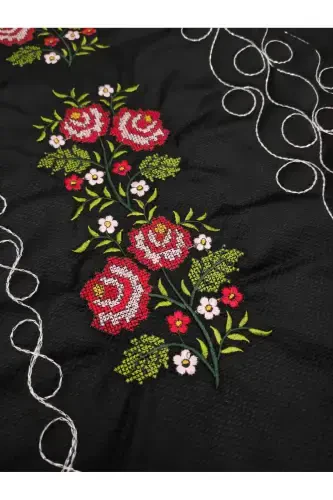 Canvas Embroidered Etamine Fabric Single Prayer Rug - Black-Black - 2