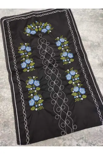 Canvas Embroidered Etamine Fabric Single Prayer Rug - Black-Black - 2
