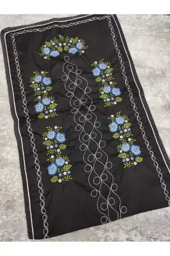 Canvas Embroidered Etamine Fabric Single Prayer Rug - Black-Black - ÇT ÇEYIZCI TEKSTIL (1)