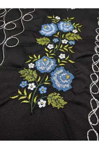 Canvas Embroidered Etamine Fabric Single Prayer Rug - Black-Black - 3