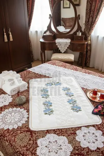 Canvas Embroidered Etamine Fabric Single Prayer Rug - Blue 