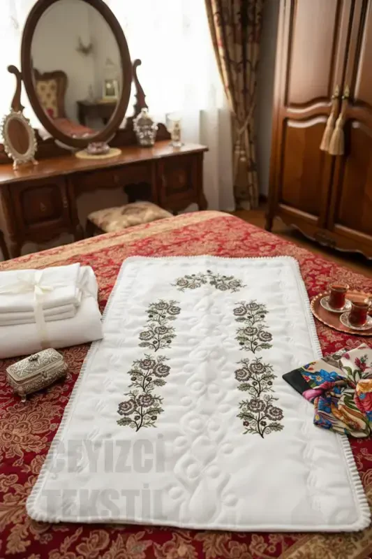 Canvas Embroidered Etamine Fabric Single Prayer Rug - Cream-Cream - 1