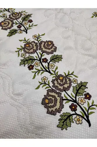 Canvas Embroidered Etamine Fabric Single Prayer Rug - Cream-Cream - 3