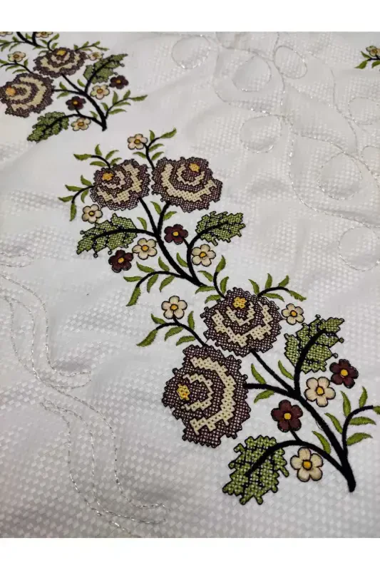 Canvas Embroidered Etamine Fabric Single Prayer Rug - Cream-Cream - 3