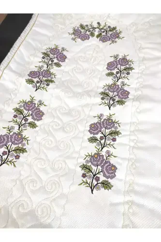 Canvas Embroidered Etamine Fabric Single Prayer Rug - Purple-M - ÇT ÇEYIZCI TEKSTIL (1)