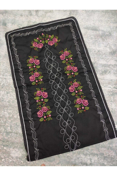 Canvas Hand-Embroidered Single Prayer Rug - Black - 1