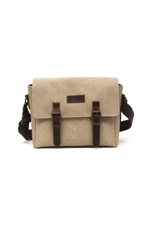 Canvas - Leather Beige Messenger Bag - Design01-Beige - 2