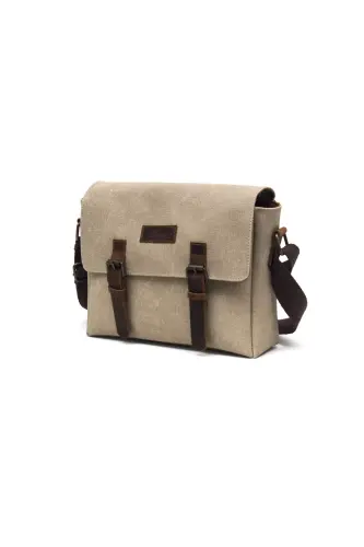 Canvas - Leather Beige Messenger Bag - Design01-Beige - 3