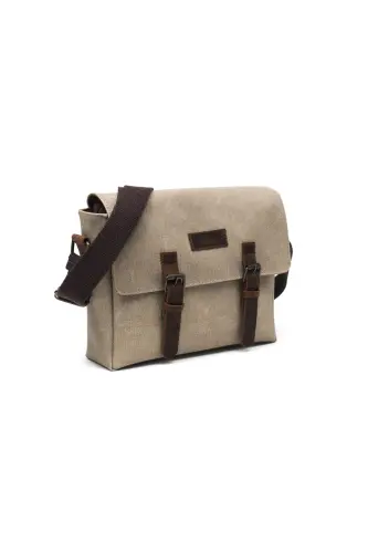Canvas - Leather Beige Messenger Bag - Design01-Beige - 4