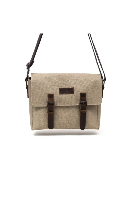 Canvas - Leather Beige Messenger Bag - Design01-Beige - 5