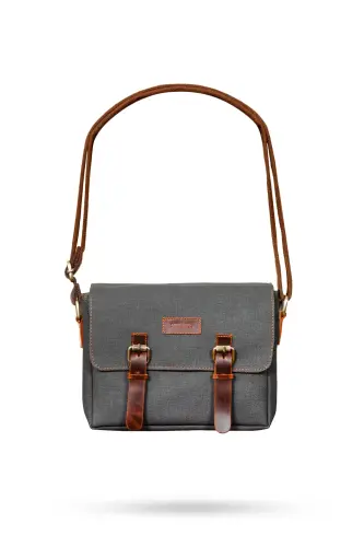 Canvas - Leather Black Messenger Bag - Design01 