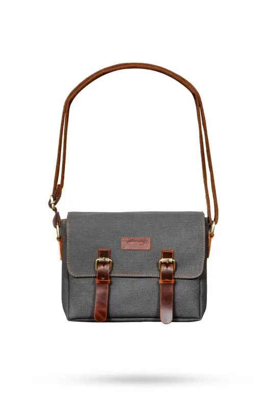 Canvas - Leather Black Messenger Bag - Design01 - GILLARIO
