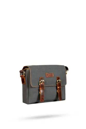 Canvas - Leather Black Messenger Bag - Design01 - 3