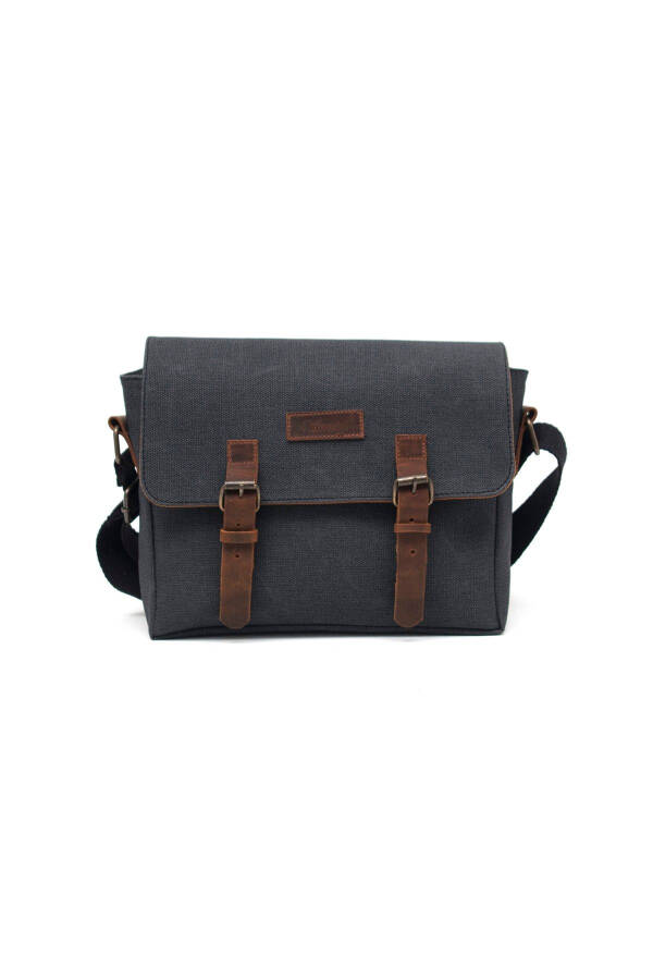 Canvas - Leather Black Messenger Bag - Design01 - 2