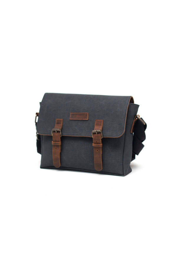 Canvas - Leather Black Messenger Bag - Design01 - 4