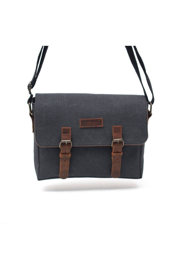 Canvas - Leather Black Messenger Bag - Design01 - 5