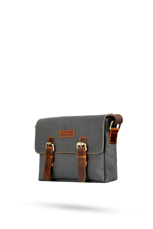 Canvas - Leather Black Messenger Bag - Design01 - 2