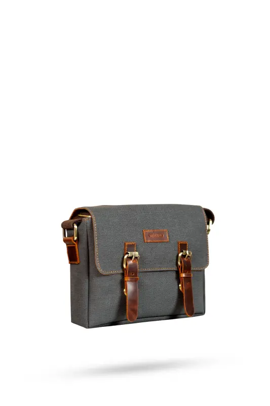 Canvas - Leather Black Messenger Bag - Design01 - 3