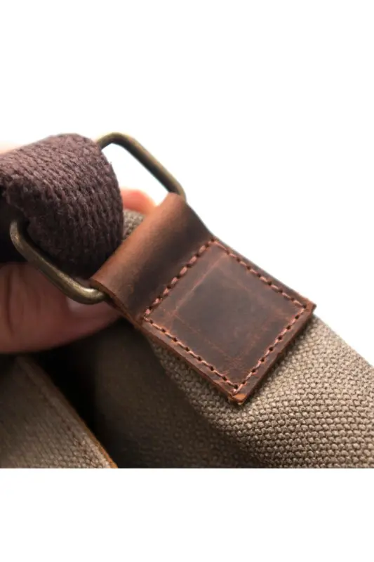 Canvas - Leather Dark Mink Messenger Bag - Design01 - 2