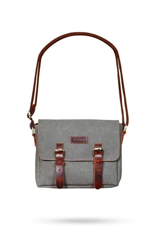 Canvas - Leather Grey Messenger Bag - Design01-Grey - 1
