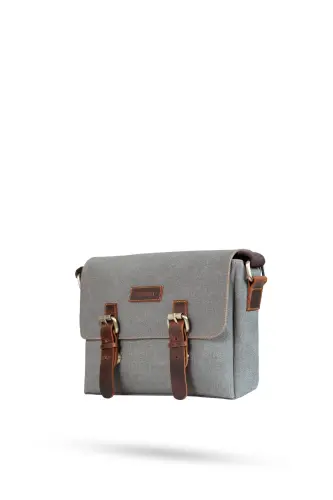 Canvas - Leather Grey Messenger Bag - Design01-Grey - 3