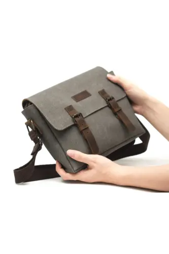 Canvas - Leather Grey Messenger Bag - Design01-Grey - 1