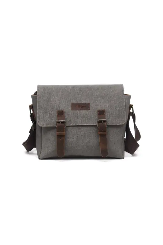 Canvas - Leather Grey Messenger Bag - Design01-Grey - 2