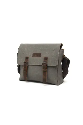 Canvas - Leather Grey Messenger Bag - Design01-Grey - 3