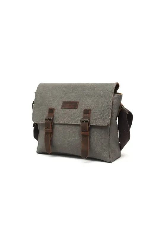Canvas - Leather Grey Messenger Bag - Design01-Grey - 3