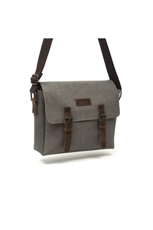Canvas - Leather Grey Messenger Bag - Design01-Grey - 4