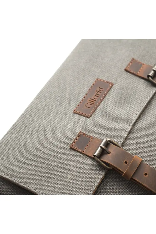 Canvas - Leather Grey Messenger Bag - Design01-Grey - 5