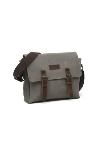 Canvas - Leather Grey Messenger Bag - Design01-Grey - 6