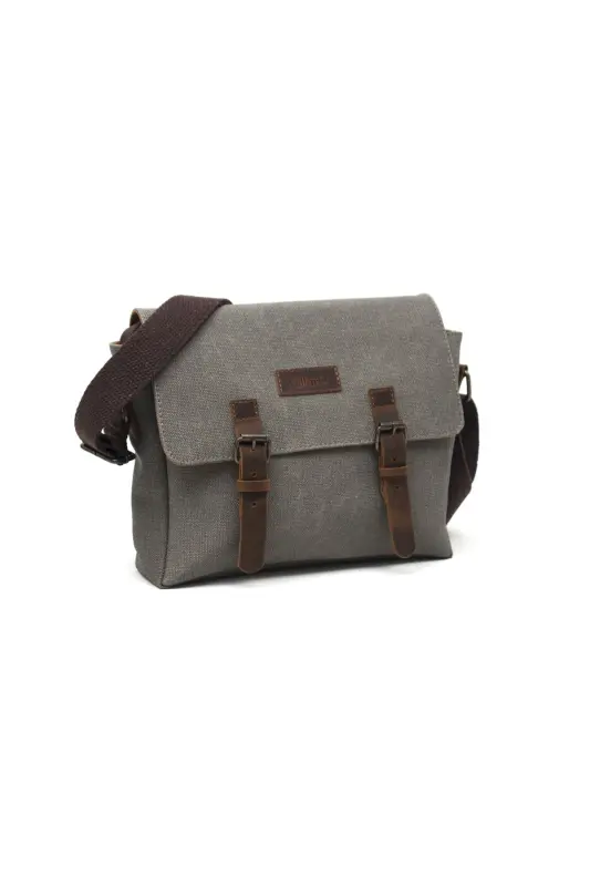 Canvas - Leather Grey Messenger Bag - Design01-Grey - 6