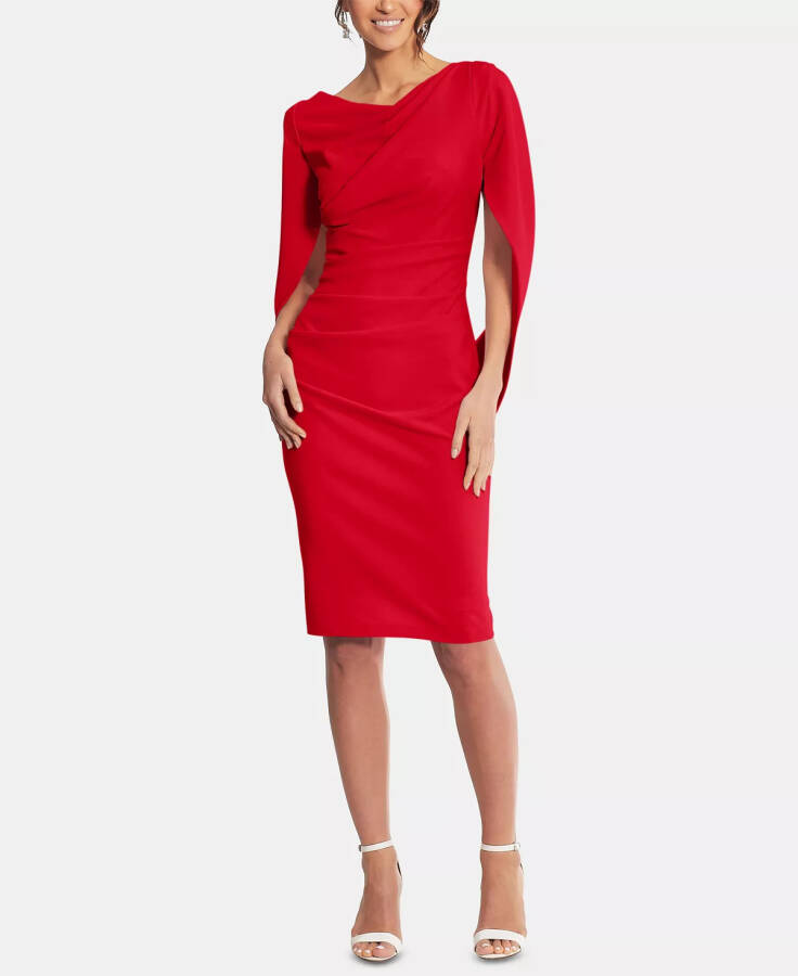 Caped Sheath Dress Red - 5