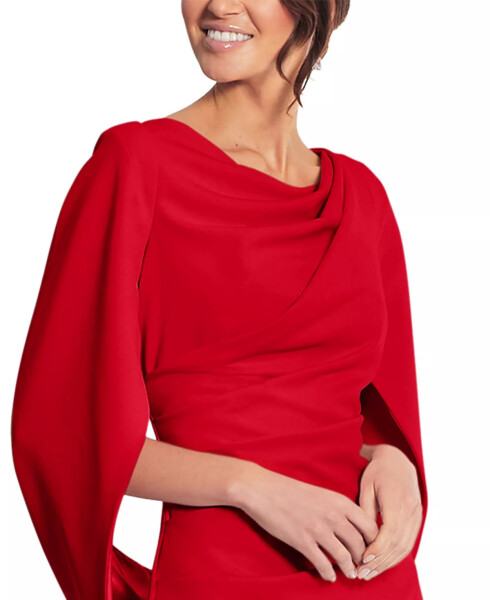 Caped Sheath Dress Red - 3