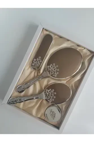 Cappuccino Color Bridal Dowry Mirror Comb Set-Cappuccino Coffee - 1