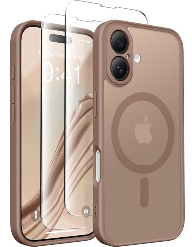 CAPRARO Magnetic Compatible with iPhone 16 Case, Upgraded [Full Camera Protection] [Compatible with MagSafe] Protective Translucent Matte Women Girl Phone Case Cover, Brown - 1