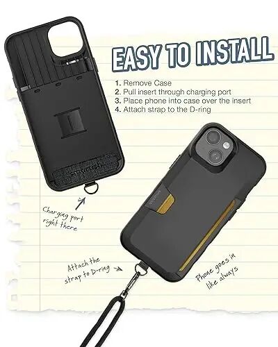 Smartish iPhone 15 Wallet Case with Crossbody Lanyard Strap - Wallet Slayer Vol. 1 - [Slim + Protective] Credit Card Holder with Universal Detachable Shoulder Neck Strap - Black Tie Affair - 4