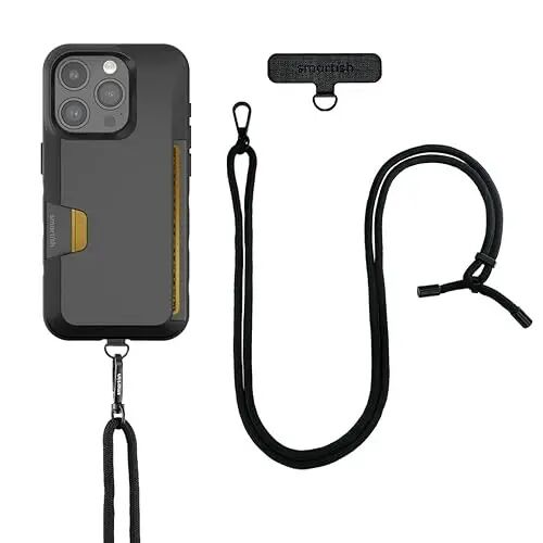 Smartish iPhone 15 Pro Wallet Case with Crossbody Lanyard Strap - Wallet Slayer Vol. 1 - [Slim + Protective] Credit Card Holder with Universal Detachable Shoulder Neck Strap - Black Tie Affair - 3