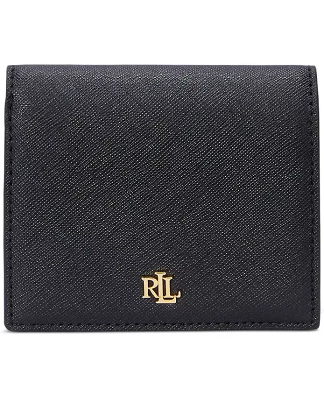 Crosshatch Leather Compact Wallet - Black - 1