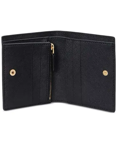 Crosshatch Leather Compact Wallet - Black - 3